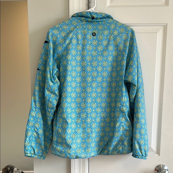 Marmot Windbreaker Jacket Blue Yellow Fleece Lined Fill Zip Medium Granola Girl - Picture 6 of 6